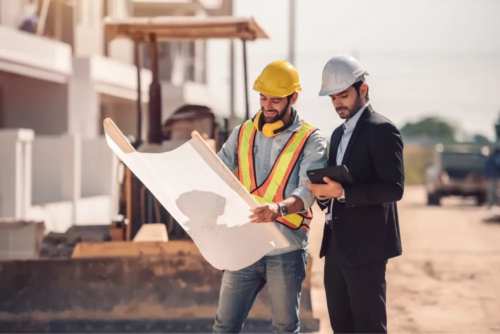 dois homems trabalhando em uma construção